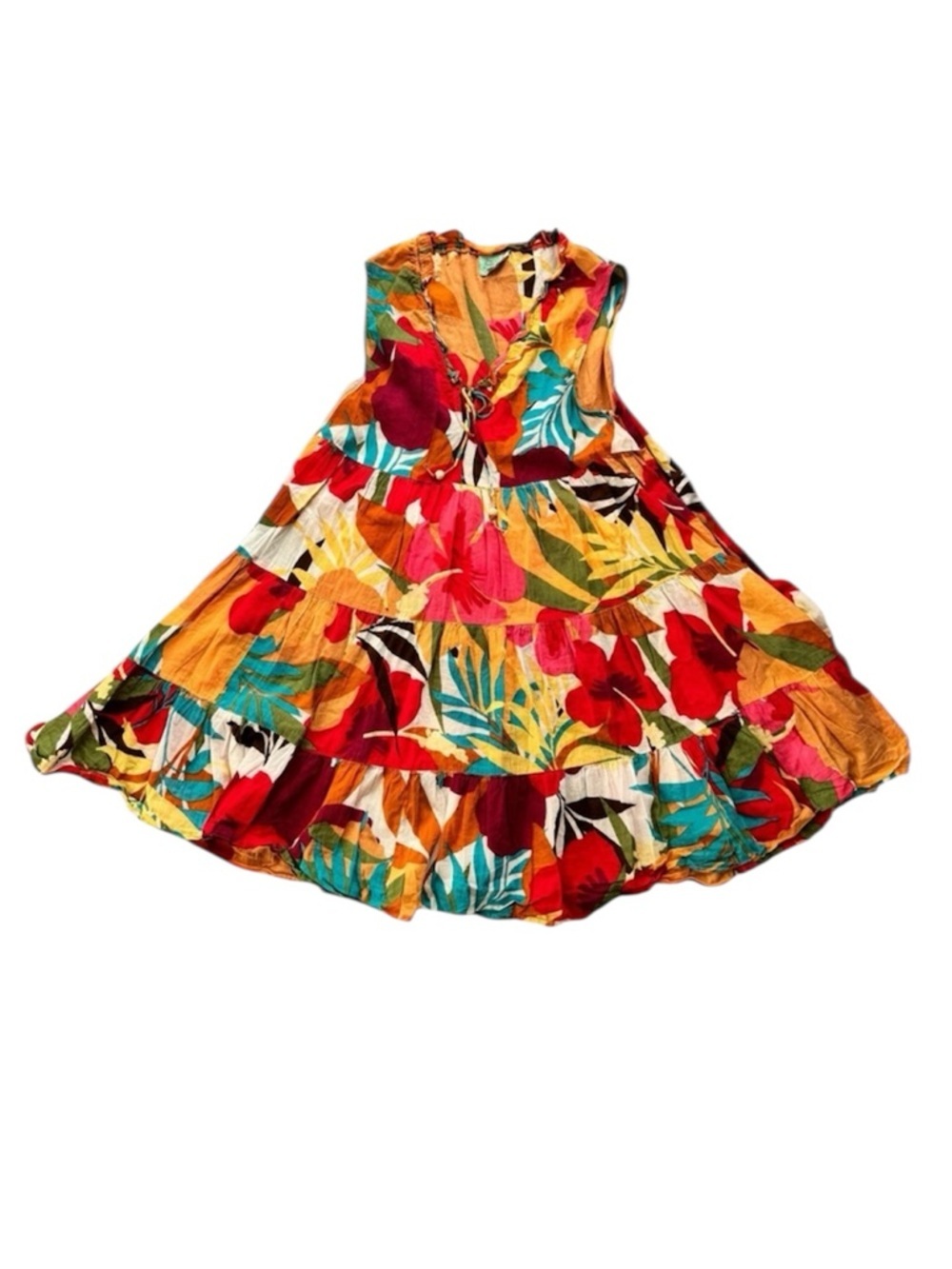 True Destinations Large Floral Boho Dress Tiered Sleeveless Beach Vacation